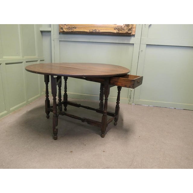Georgian Oak Gate Leg Table with Drawer For Sale - Image 4 of 8