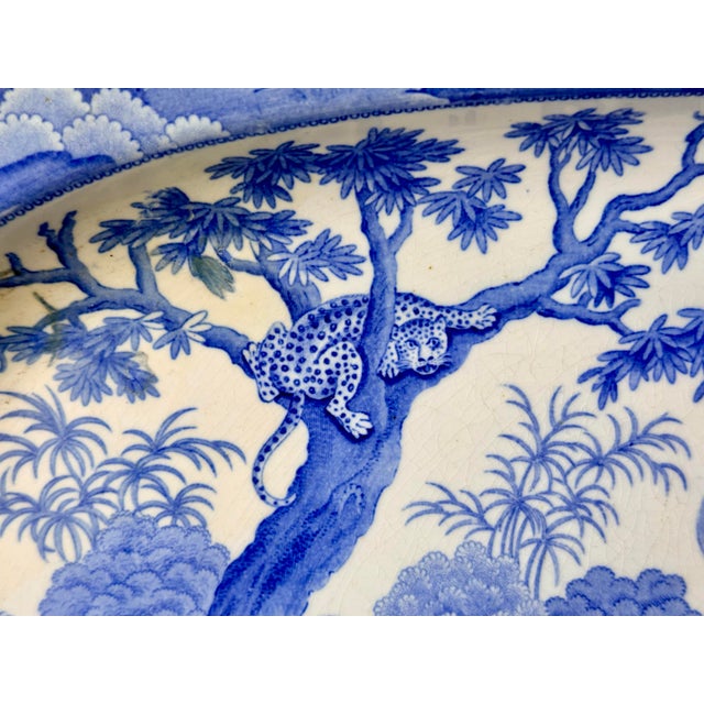 Spode 1815 Large Blue and White Spode Transferware Platter "Shooting a Leopard" For Sale - Image 4 of 12