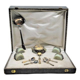 Silver Salt and Pepper Shakers with Glass Cores and Spoons, Set of 11 For Sale