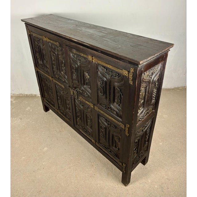 Spanish Baroque Style Carved Oak Sideboard with Iron Hardware, 1890s For Sale - Image 9 of 13