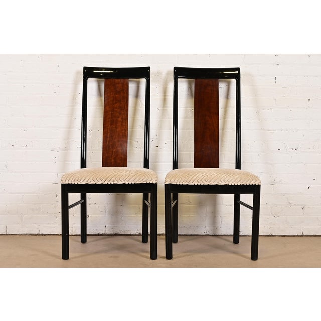 A gorgeous pair of Mid-Century Modern Hollywood Regency high back side chairs or dining chairs By Drexel Heritage USA,...