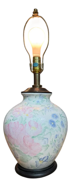Chinoiserie Large Hand Painted Table Lamp Ginger Jar Ceramic Famille Rose