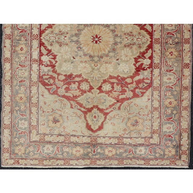 Fine Turkish Oushak Rug With Centre Medallion in Light Red and Ivory For Sale In Atlanta - Image 6 of 12