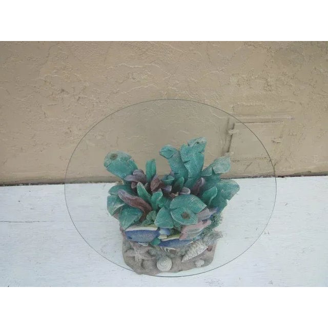 Great Barrier Reef Sea Life Coffee Table Colorful Coral Starfish Table Base Glass Top Style: Coastal/Beach Color: Multi...