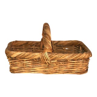 Vintage Woven Wicker Handled Basket For Sale