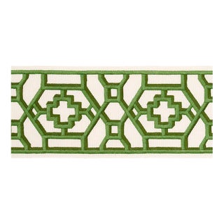 Sample - Schumacher Zanzibar Trellis Tape in Jade For Sale