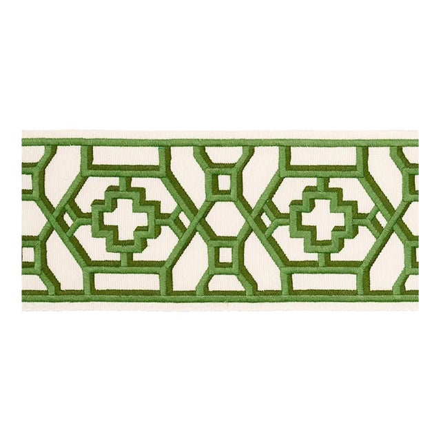 Sample - Schumacher Zanzibar Trellis Tape in Jade For Sale