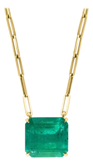Vintage GIA Certified 20 Ct Emerald cut Colombian Emerald Necklace 18 Kt Y Gold