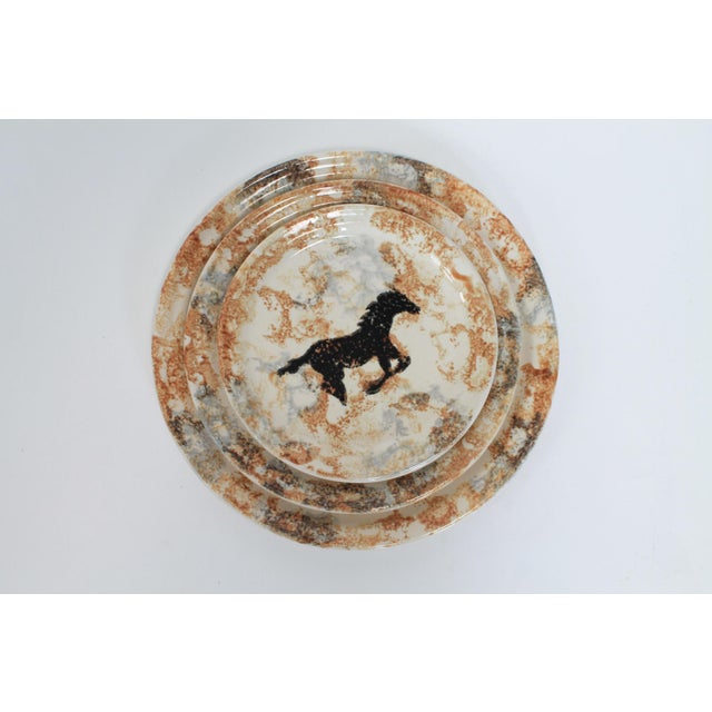 Farmhouse Vintage Equestrian Studio Art Pottery Plates S/3 For Sale - Image 3 of 9