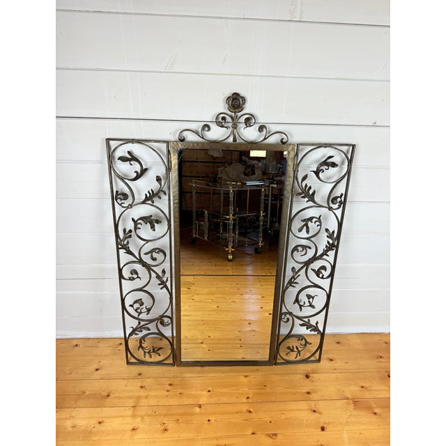 Antique Brass Wall Mirror with Ornate Hinged Doors, 1950s For Sale - Image 11 of 11
