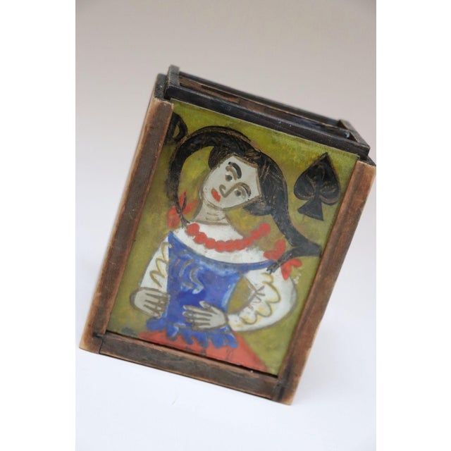 Mid-Century Modern Vintage Polish Folk Art Hand-Painted Wooden Playing Card Holder by Irena Makowey For Sale - Image 3 of 12