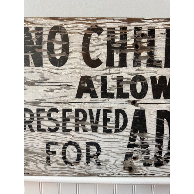 Vintage Hand-Painted "No Children Allowed – Reserved for Adults" Wooden Camp Sign For Sale - Image 14 of 15