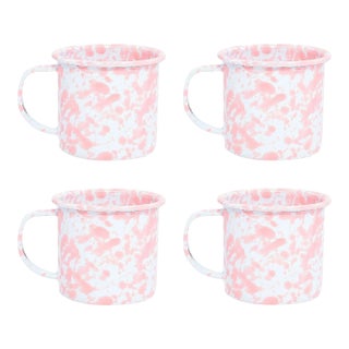 Crow Canyon Home Splatterware, 12 oz. Mugs in Pink & White - Set of 4 For Sale