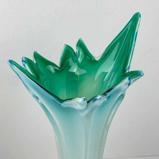 Vintage Large Green-Blue Murano Vase, Italy, 1970s For Sale - Image 4 of 18