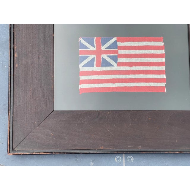 Wood Vintage American Revolution Parade Flag the Grand Union In Antique Oak Frame, 1930 For Sale - Image 7 of 7