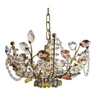 Antique Maison Bagues Style Multi Color Austrian Crystal Ceiling Pendant Chandelier on Brass Frame For Sale