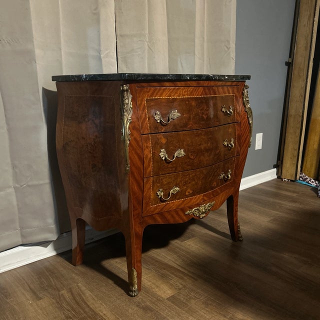 19th century French louis XV style with a grey and white marble top. Step back in time with this magnificent Louis XV...