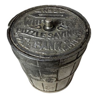 Antique 1800's Cast Iron White City Puzzle Savings #2 Deposit Pail Still Bank For Sale