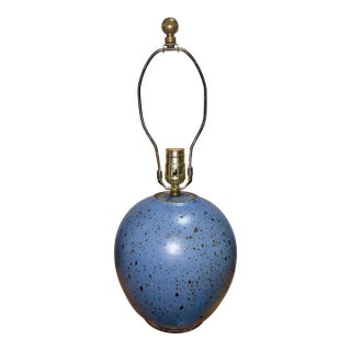 Signed Robin’s Egg Glaze Finish Bulbous Turned Studio Pottery Ceramic Lamp For Sale