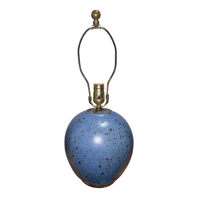 Signed Robin’s Egg Glaze Finish Bulbous Turned Studio Pottery Ceramic Lamp For Sale