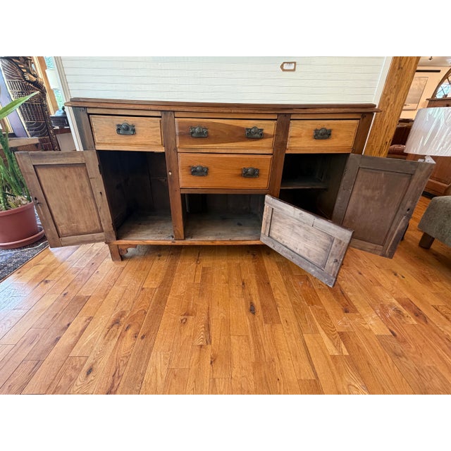 Late 19th Century Antique 1890’s Art Nouveau Carved Oak Side Board Buffet For Sale - Image 5 of 11