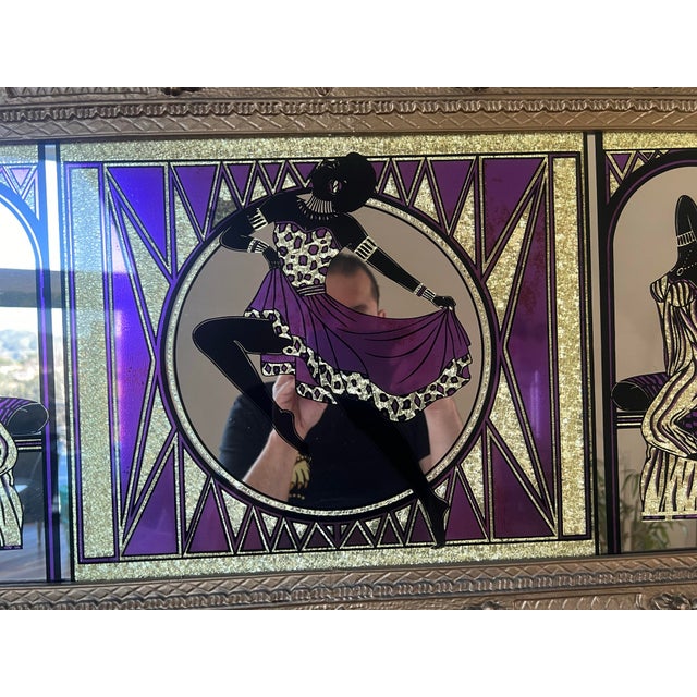 Gold Rare Vintage Mid Century Modern Postmodern 1970s African Disco Mirror Wall Art 1980s Ornate Regency MCM For Sale - Image 8 of 11