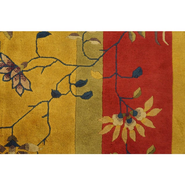 Textile Surprising Saffron Background and Red-Raspebery Border With Tiny Sprays Floral Design Antique Chinese Art Deco Rug For Sale - Image 7 of 12