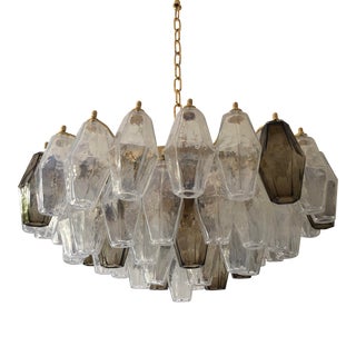 Italian Poliedro Opalino and Smoke Glass Murano Glass Like Venini Style Sputnik Chandelier For Sale