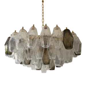 Italian Poliedro Opalino and Smoke Glass Murano Glass Like Venini Style Sputnik Chandelier