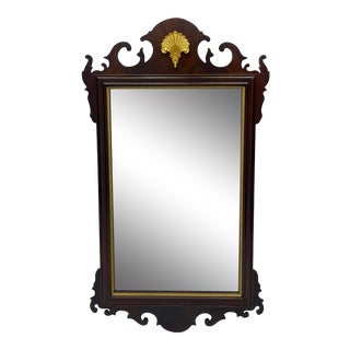 Vintage Councill Furniture Chippendale Style Flame Mahogany & Gilt Scalloped Mirror For Sale