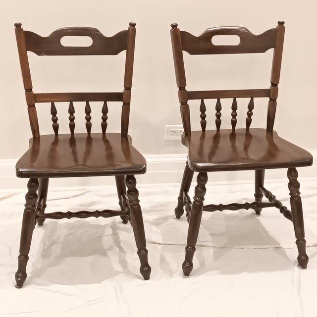 Mid 19th Century Vintage Children's Windsor Style Solid Wood School Desk Chairs- A Pair For Sale - Image 5 of 12