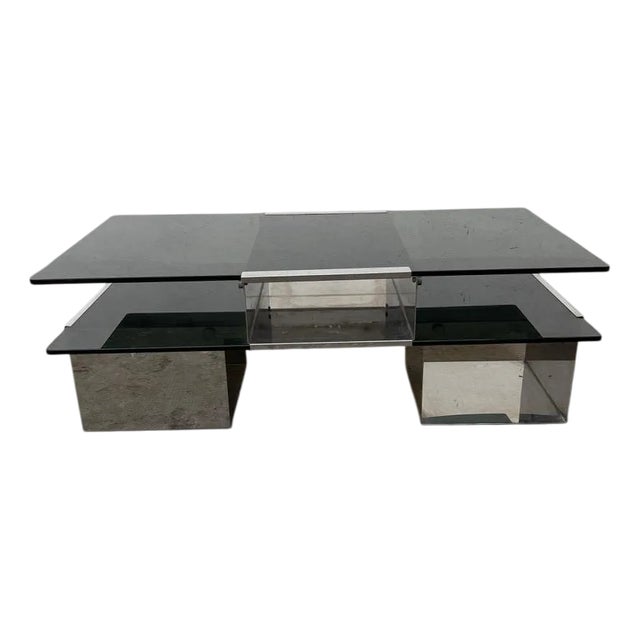 Mid-Century Modern Space Age Italian Chrome and Smoked Glass Coffee Table, 1970s For Sale