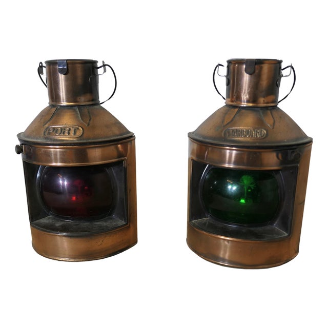 Ships Copper Port and Starboard Lights, 1930s, Set of 2 For Sale