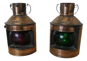 Ships Copper Port and Starboard Lights, 1930s, Set of 2
