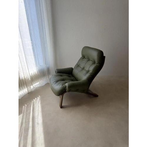 Rybo Rykken Chair in Green Leather by Solheim For Sale - Image 6 of 15