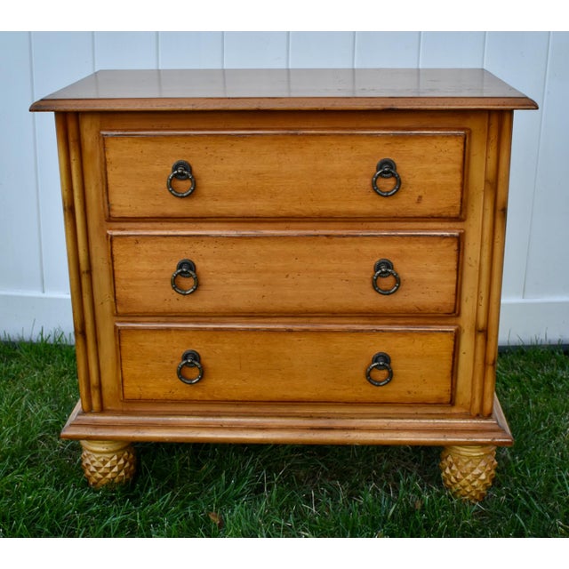 1990s Lexington Wood Chest 3 Drawer Tommy Bahama Bachelors Dresser Pineapple Feet For Sale - Image 5 of 14