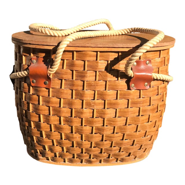 Vintage Picnic Basket With Rope Handles Chairish