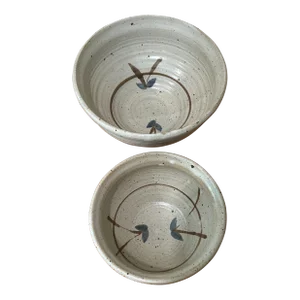 Circa 1986's Vintage Hand Thrown Speckle Glaze Studio Pottery Bowls With Makers Mark- Set of 2