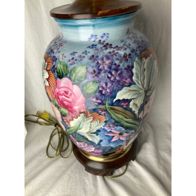 Late 20th Century Frederick Cooper Hand Painted Lotus Floral Table Lamp, Unmarked For Sale - Image 6 of 6