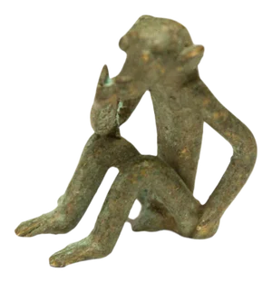Vintage African Oxidized Bronze Sitting Monkey