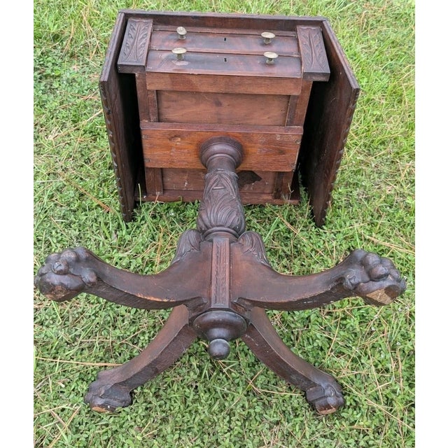 Antique Empire Sewing Work Table by Hersee Furniture Flame Mahogany Drop Leaf For Sale - Image 11 of 13