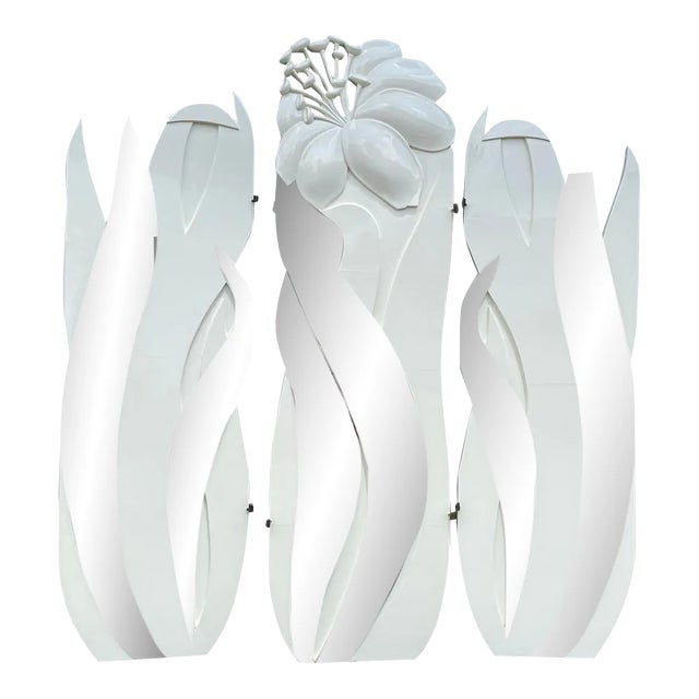 1980s Lacquer Mirror Floral Room Divider For Sale