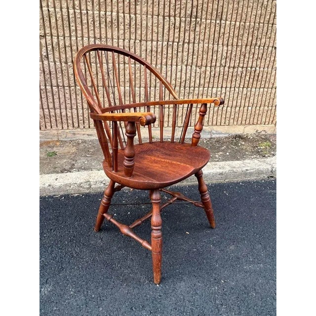 Pair of Antique Oak Sack Back Windsor Armchairs 19th Century For Sale - Image 11 of 12