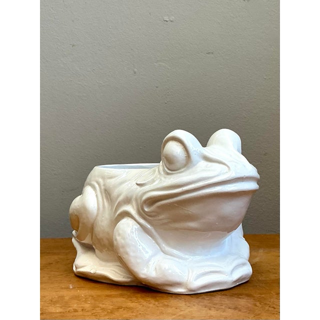 Vintage Italian White Frog Ceramic Vase For Sale - Image 10 of 12