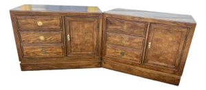 1970s Vintage Thomasville Campaign Parquet Inlayed Nitestands - a Pair