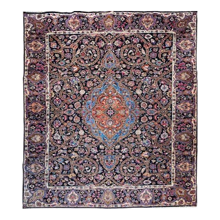 Vintage Persian Khorassan Rug, Hand-Knotted Wool, Floral Pattern, Navy & Turquoise, 10x12 For Sale
