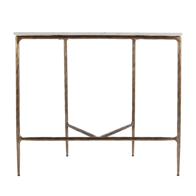 2020s Evelyn 36.5 in. W Demilune Marble and Iron Console Table, Marble and Metal For Sale - Image 5 of 7