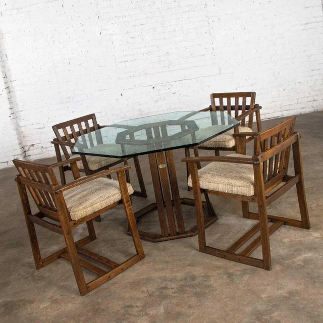 Vintage StavOak Dining Game Table & 4 Chairs From Jack Daniels’ Barrel Staves by Jobie G. Redmond 1981 For Sale - Image 4 of 13