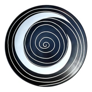 Vintage Monumental Black and White Spiral Ceramic Plate For Sale