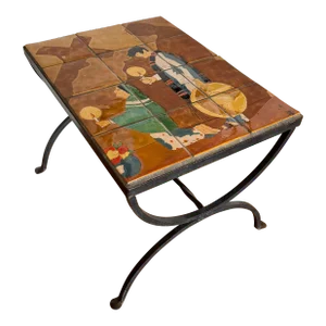 1930's Fernando Ramos San Jose Workshops Art Pottery Tile and Iron Table